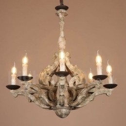 Designer Touch Decorative 8 Light Vintage Retro Wooden Chandelier Lamp Light