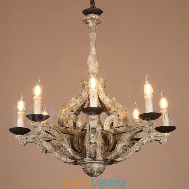Designer Touch Decorative 8 Light Vintage Retro Wooden Chandelier Lamp Light