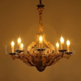 Designer Touch Decorative 8 Light Vintage Retro Wooden Chandelier Lamp Light