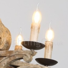 Designer Touch Decorative 8 Light Vintage Retro Wooden Chandelier Lamp Light