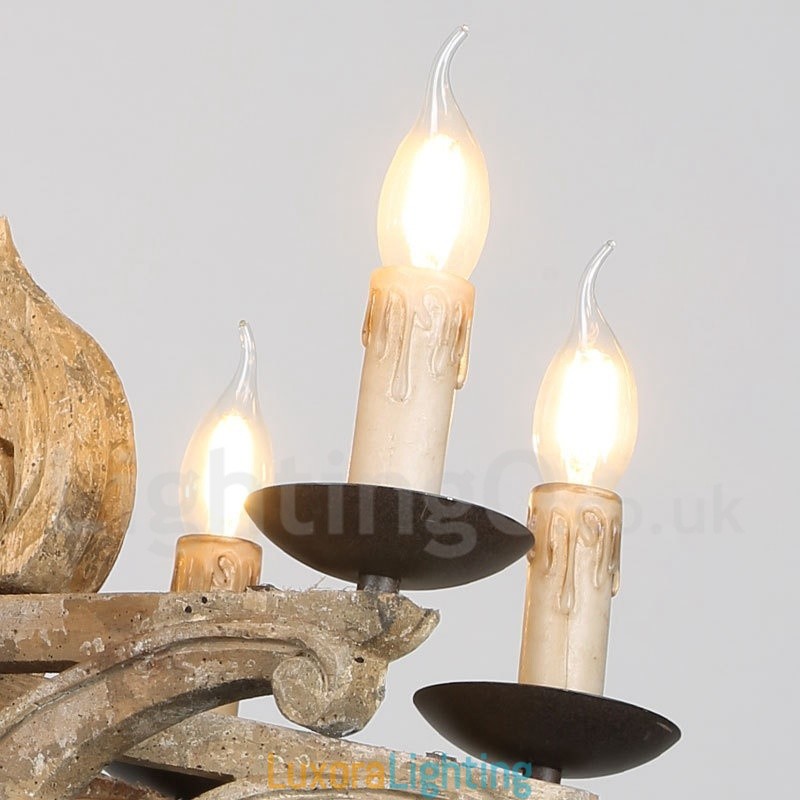 Designer Touch Decorative 8 Light Vintage Retro Wooden Chandelier Lamp Light