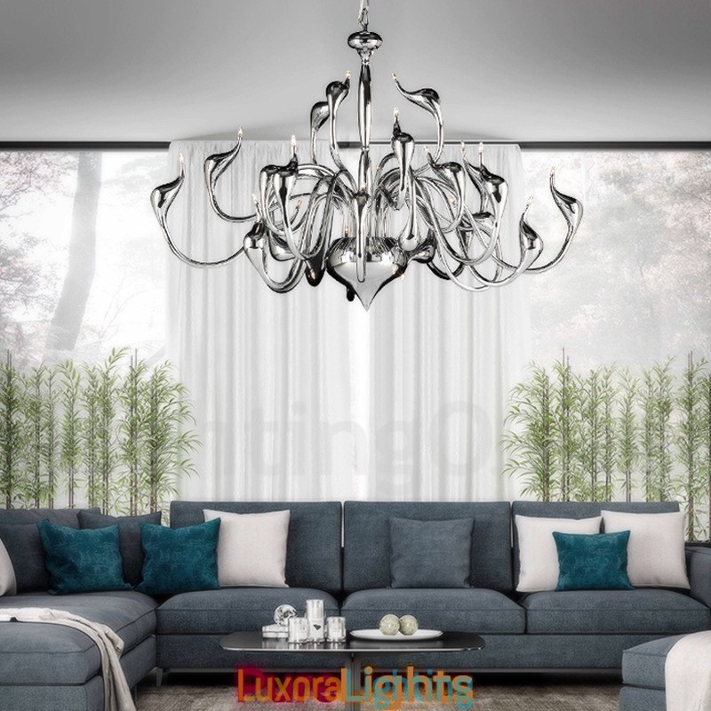Designer Touch Decorative 24 Lights Modern Swan Chandelier Light G4 Chrome Plating Bulb Included