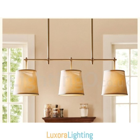 Designer Touch Decorative Country Retro 3 Light Copper Chandelier Light with Fabric Shade Lamp