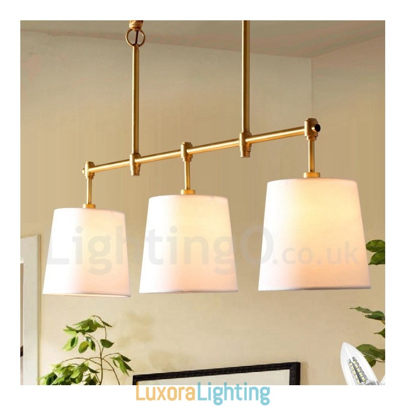 Designer Touch Decorative Country Retro 3 Light Copper Chandelier Light with Fabric Shade Lamp