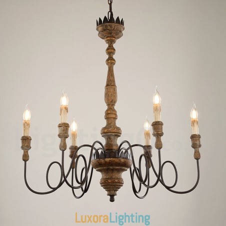 Designer Touch Decorative Country Vintage Wooden 6 Light Chandelier Light