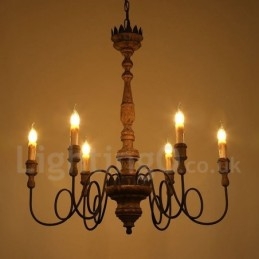 Designer Touch Decorative Country Vintage Wooden 6 Light Chandelier Light