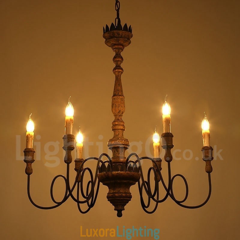 Designer Touch Decorative Country Vintage Wooden 6 Light Chandelier Light