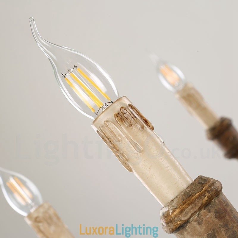 Designer Touch Decorative Country Vintage Wooden 6 Light Chandelier Light