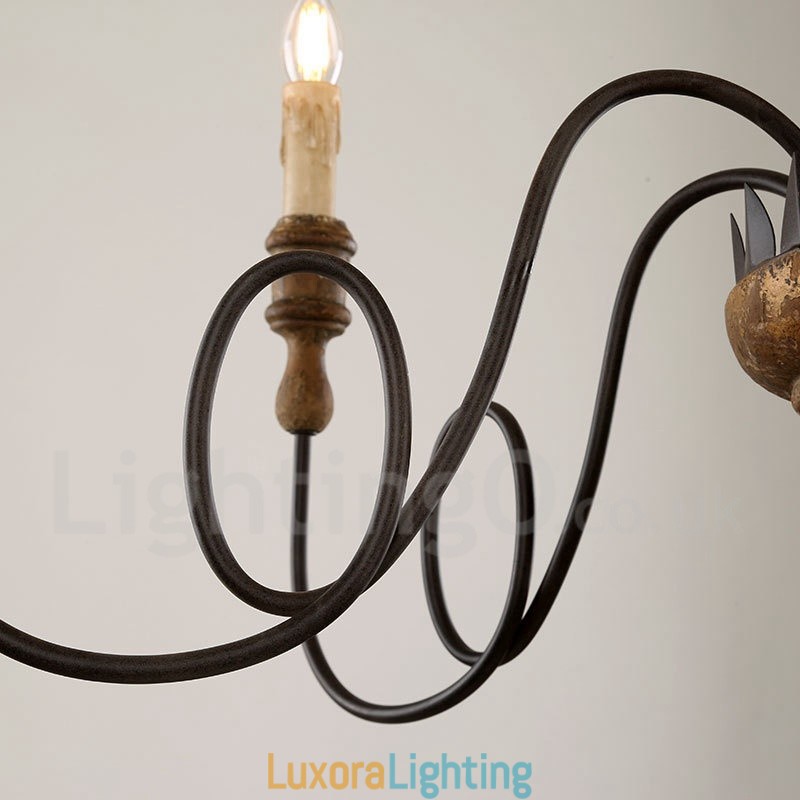 Designer Touch Decorative Country Vintage Wooden 6 Light Chandelier Light