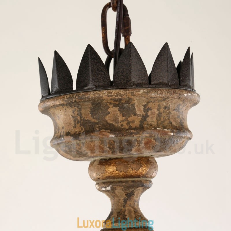 Designer Touch Decorative Country Vintage Wooden 6 Light Chandelier Light