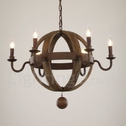 Designer Touch Decorative Country Vintage Wooden 6 Light Chandelier Lamp Light