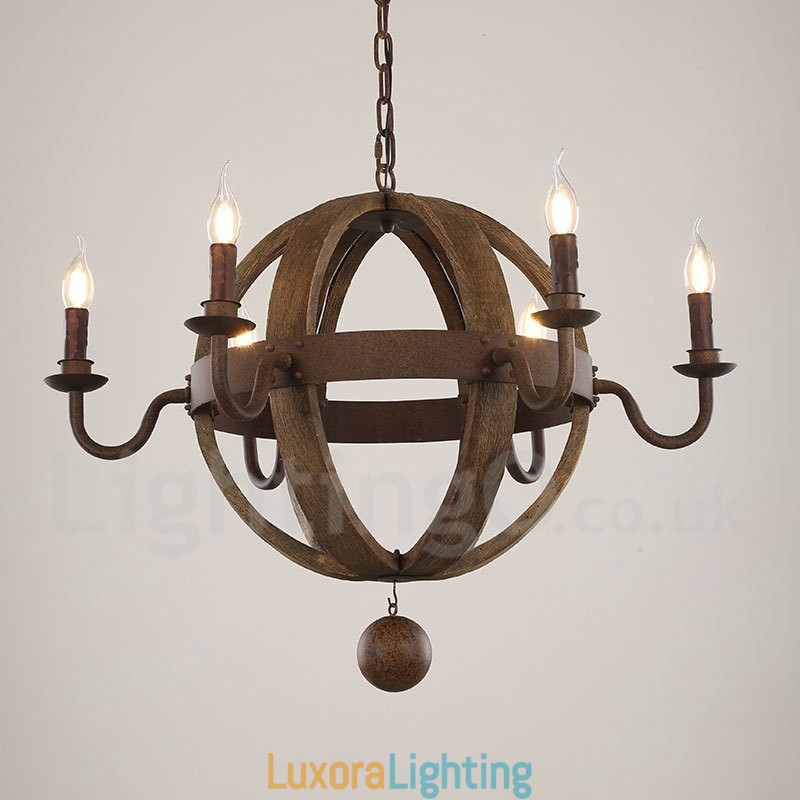 Designer Touch Decorative Country Vintage Wooden 6 Light Chandelier Lamp Light