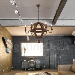 Designer Touch Decorative Country Vintage Wooden 6 Light Chandelier Lamp Light