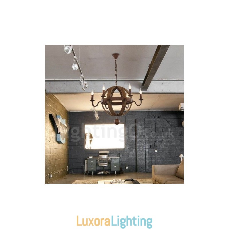 Designer Touch Decorative Country Vintage Wooden 6 Light Chandelier Lamp Light