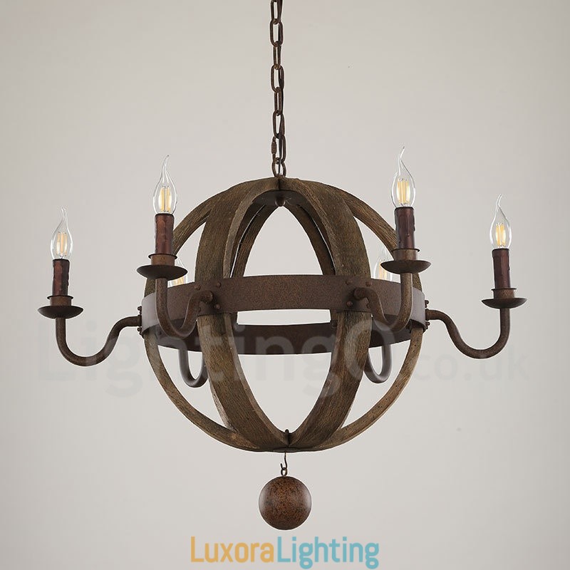 Designer Touch Decorative Country Vintage Wooden 6 Light Chandelier Lamp Light