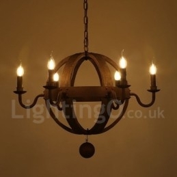 Designer Touch Decorative Country Vintage Wooden 6 Light Chandelier Lamp Light
