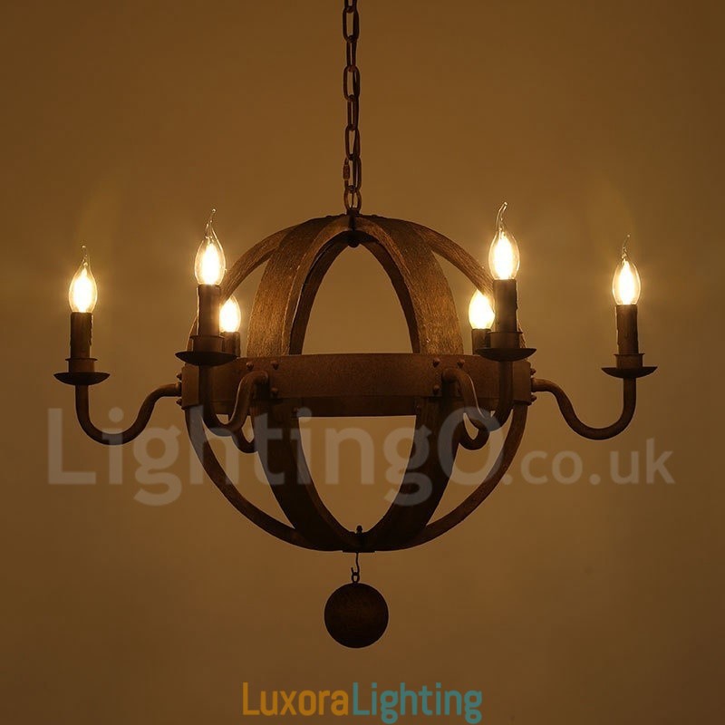 Designer Touch Decorative Country Vintage Wooden 6 Light Chandelier Lamp Light