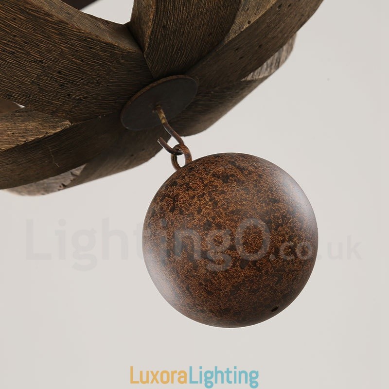 Designer Touch Decorative Country Vintage Wooden 6 Light Chandelier Lamp Light