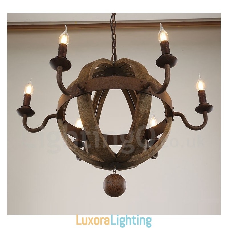 Designer Touch Decorative Country Vintage Wooden 6 Light Chandelier Lamp Light