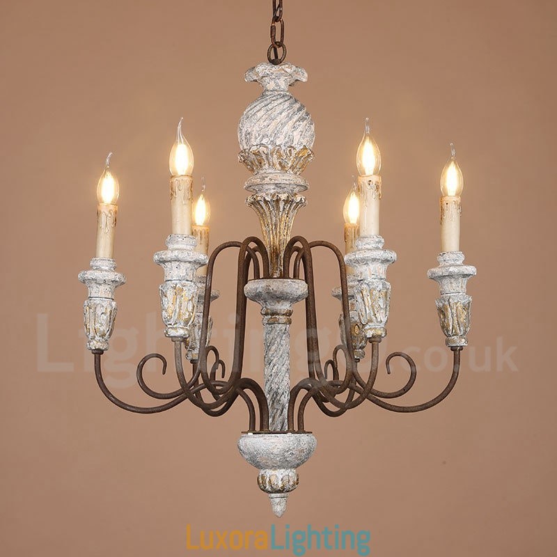 Designer Touch Decorative Country Vintage Wooden 6 Light Single Tier Chandelier for Light