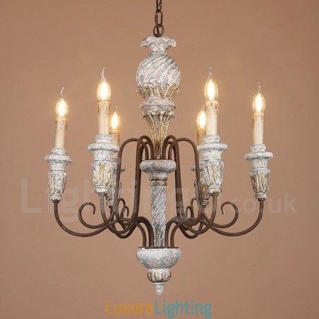 Designer Touch Decorative Country Vintage Wooden 6 Light Single Tier Chandelier for Light