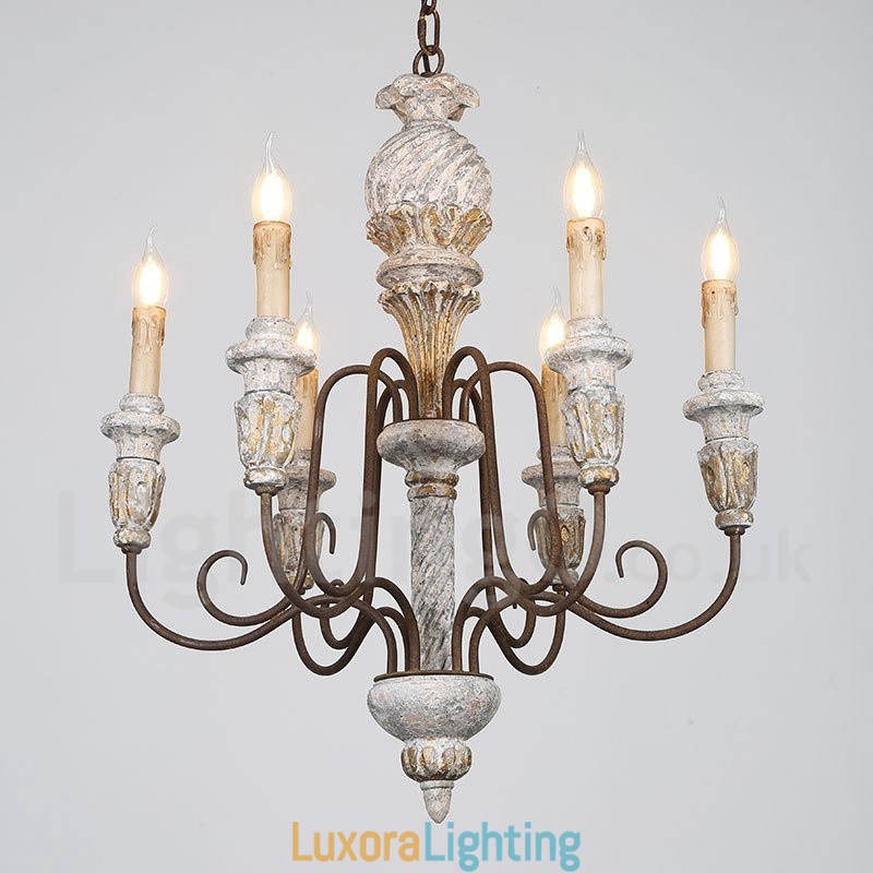 Designer Touch Decorative Country Vintage Wooden 6 Light Single Tier Chandelier for Light