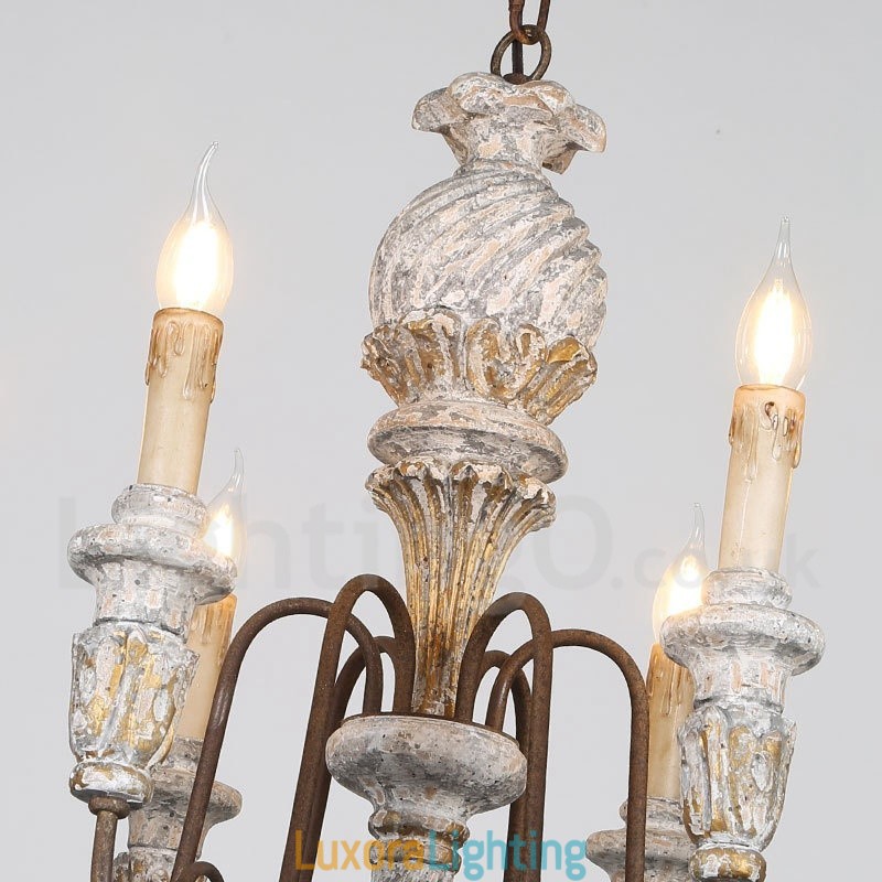 Designer Touch Decorative Country Vintage Wooden 6 Light Single Tier Chandelier for Light
