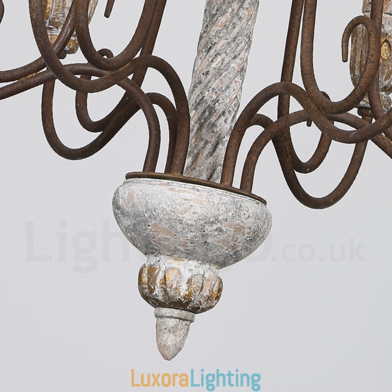 Designer Touch Decorative Country Vintage Wooden 6 Light Single Tier Chandelier for Light