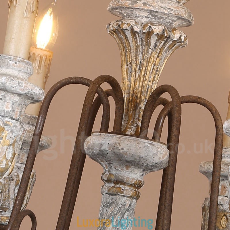 Designer Touch Decorative Country Vintage Wooden 6 Light Single Tier Chandelier for Light