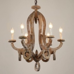 Designer Touch Decorative Country Wooden Vintage 6 Light Single Tier Chandelier Light Wood Lamp