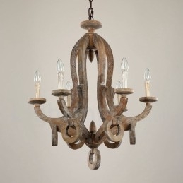 Designer Touch Decorative Country Wooden Vintage 6 Light Single Tier Chandelier Light Wood Lamp