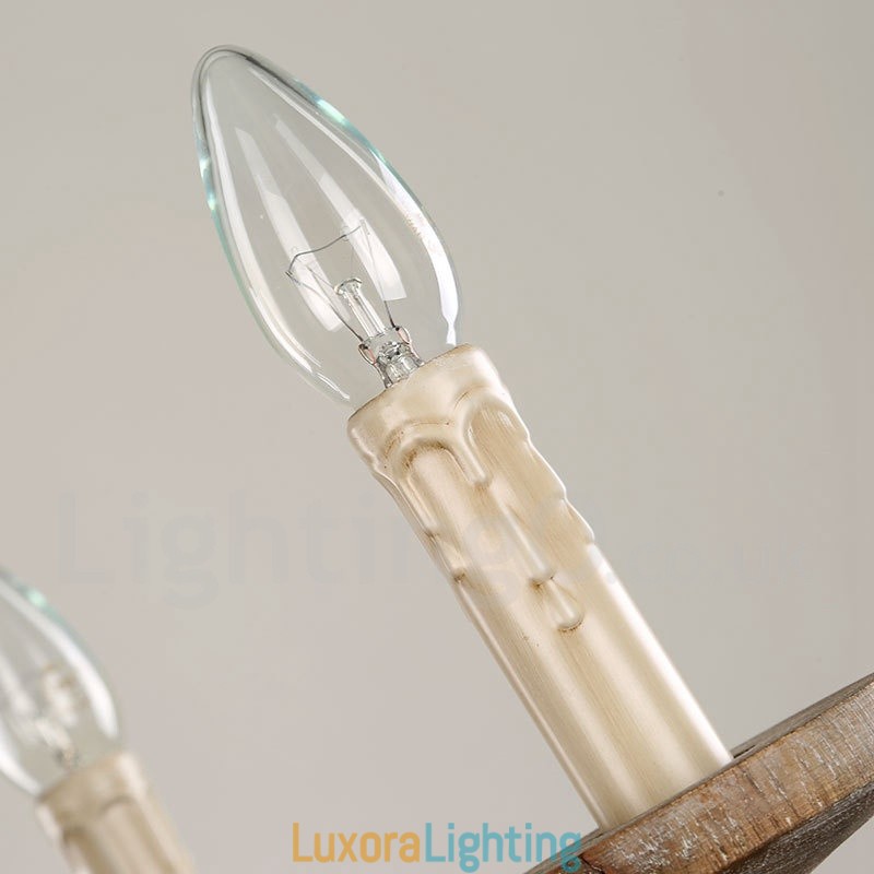 Designer Touch Decorative Country Wooden Vintage 6 Light Single Tier Chandelier Light Wood Lamp