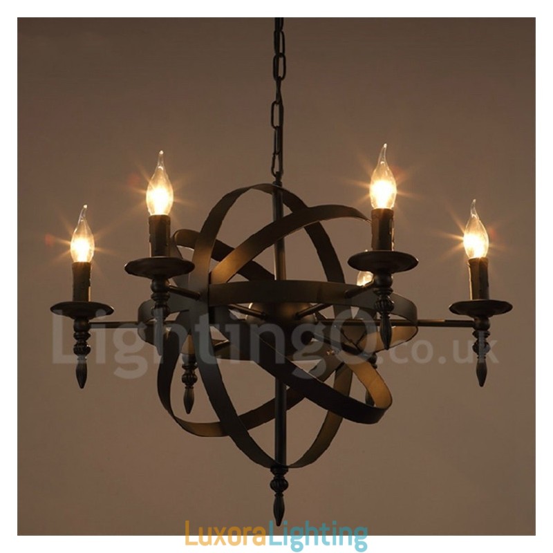Designer Touch Decorative Retro Vintage Metal 6 Light Single Tier Chandelier Light