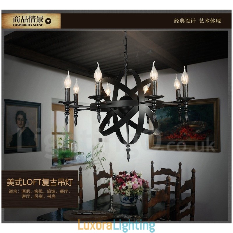 Designer Touch Decorative Retro Vintage Metal 6 Light Single Tier Chandelier Light