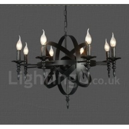 Designer Touch Decorative Black Retro Vintage Metal 8 Light Single Tier Chandelier Light