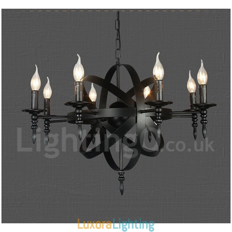 Designer Touch Decorative Black Retro Vintage Metal 8 Light Single Tier Chandelier Light