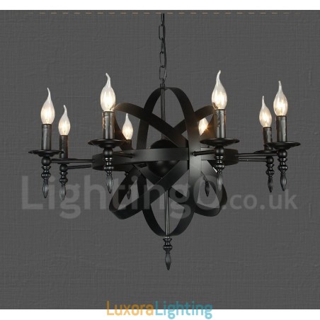 Designer Touch Decorative Black Retro Vintage Metal 8 Light Single Tier Chandelier Light
