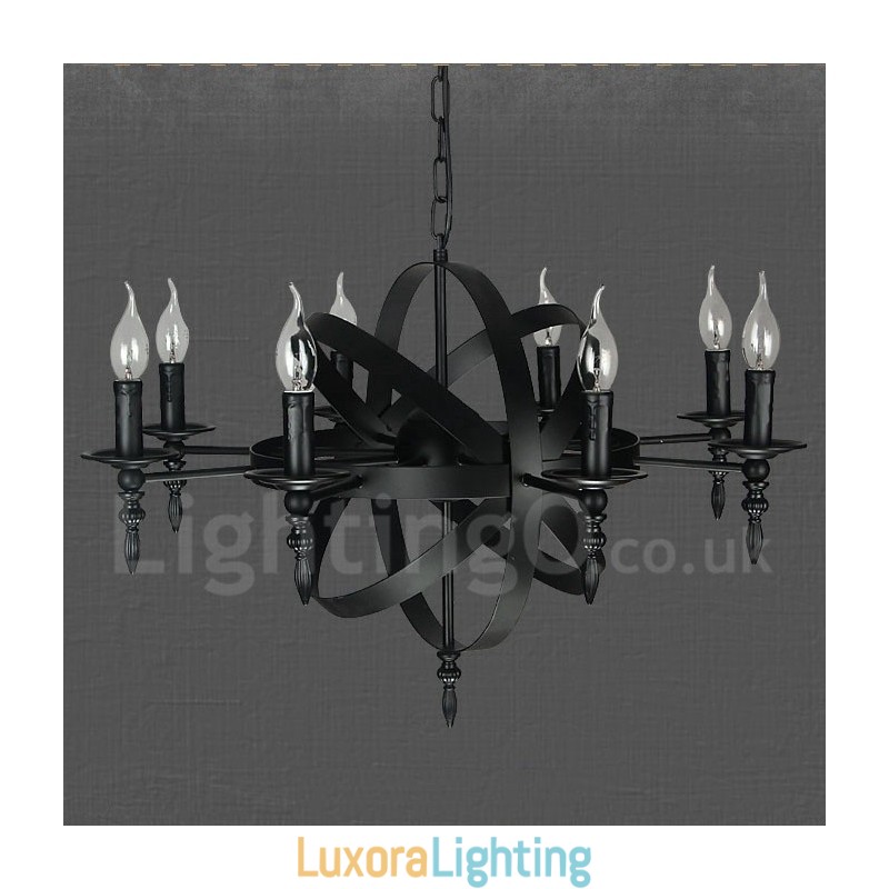 Designer Touch Decorative Black Retro Vintage Metal 8 Light Single Tier Chandelier Light