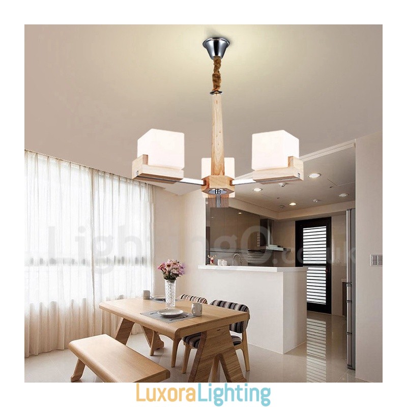Designer Touch Decorative Wooden Modern Contemporary 3 Light Single Tier Chandelier Lamp