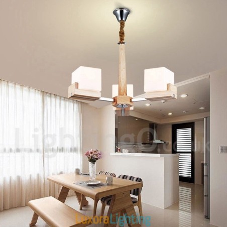 Designer Touch Decorative Wooden Modern Contemporary 3 Light Single Tier Chandelier Lamp