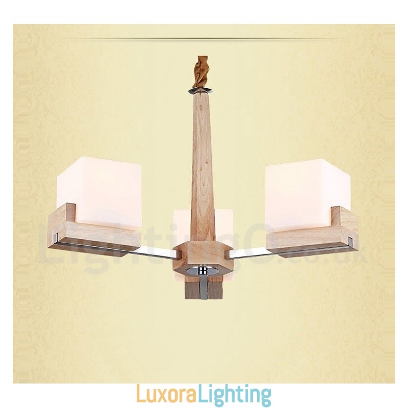 Designer Touch Decorative Wooden Modern Contemporary 3 Light Single Tier Chandelier Lamp