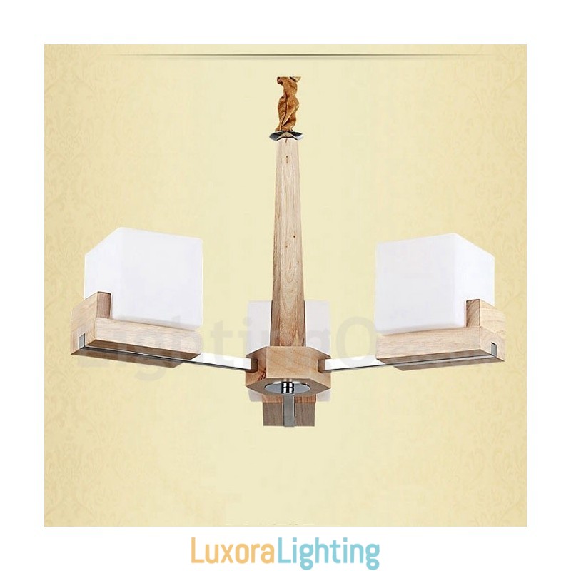 Designer Touch Decorative Wooden Modern Contemporary 3 Light Single Tier Chandelier Lamp