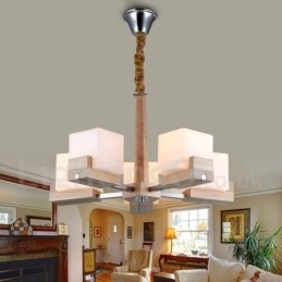 Designer Touch Decorative Wooden Modern Contemporary 5 Light Single Tier Chandelier Lamp