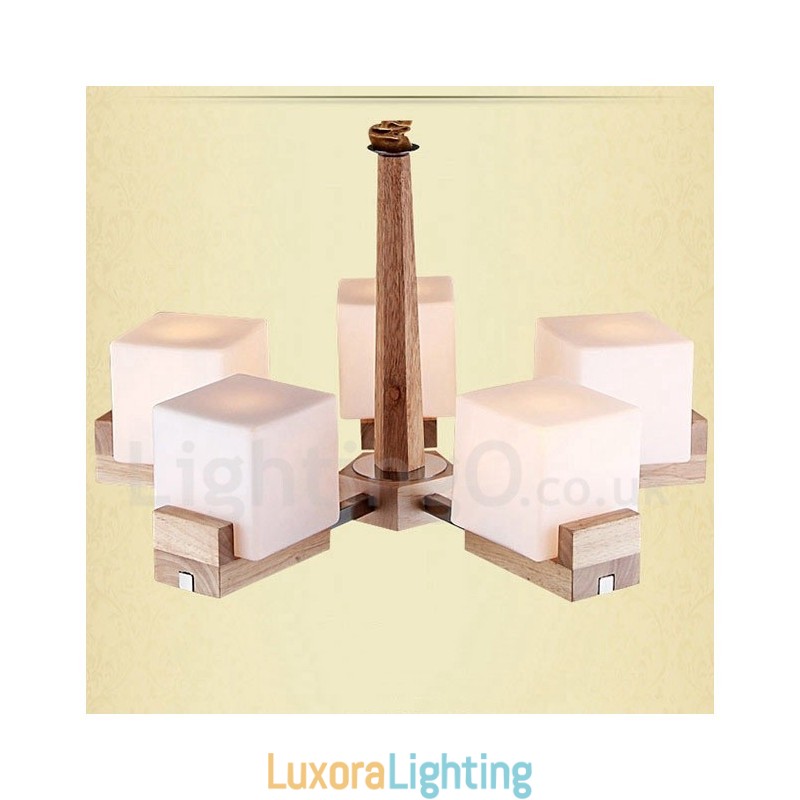 Designer Touch Decorative Wooden Modern Contemporary 5 Light Single Tier Chandelier Lamp