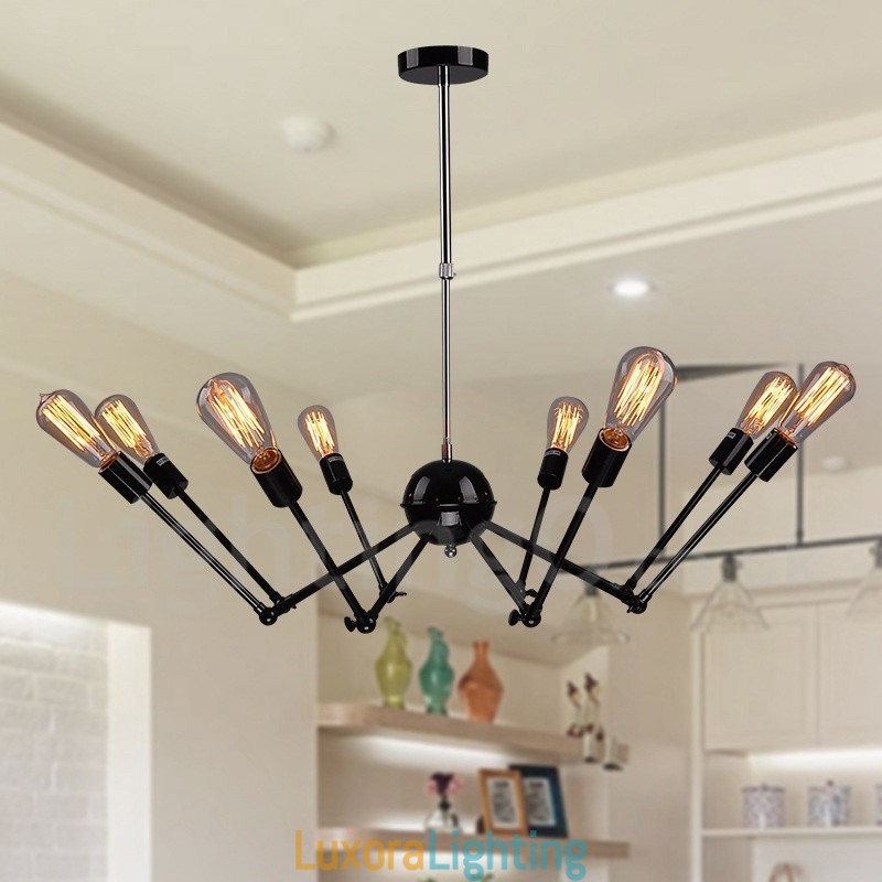 Designer Touch Decorative Black Retro Vintage Metal 8 Light Single Tier Chandelier Light