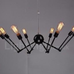 Designer Touch Decorative Black Retro Vintage Metal 8 Light Single Tier Chandelier Light