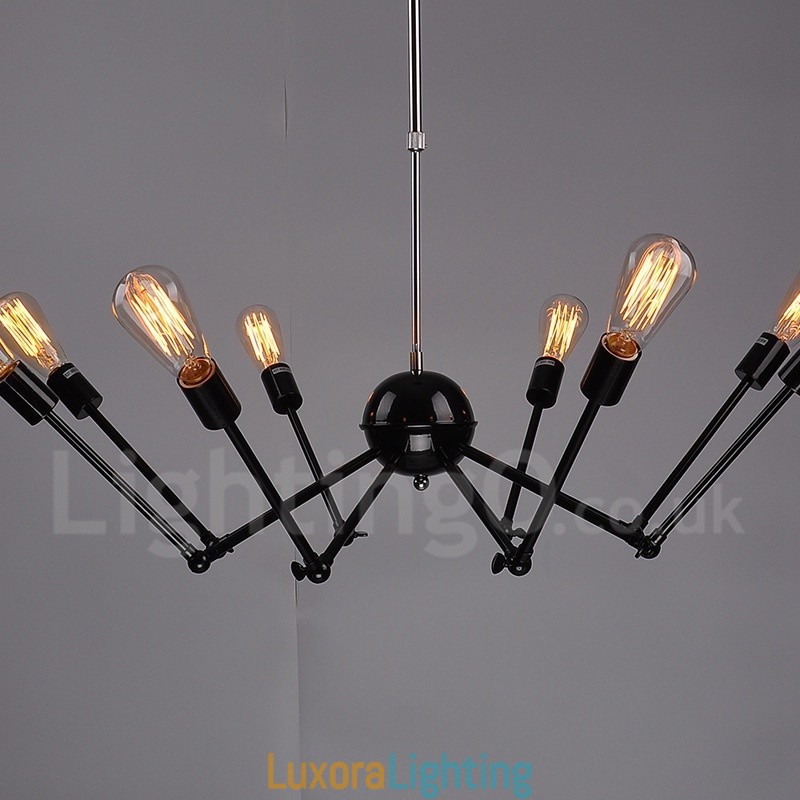 Designer Touch Decorative Black Retro Vintage Metal 8 Light Single Tier Chandelier Light