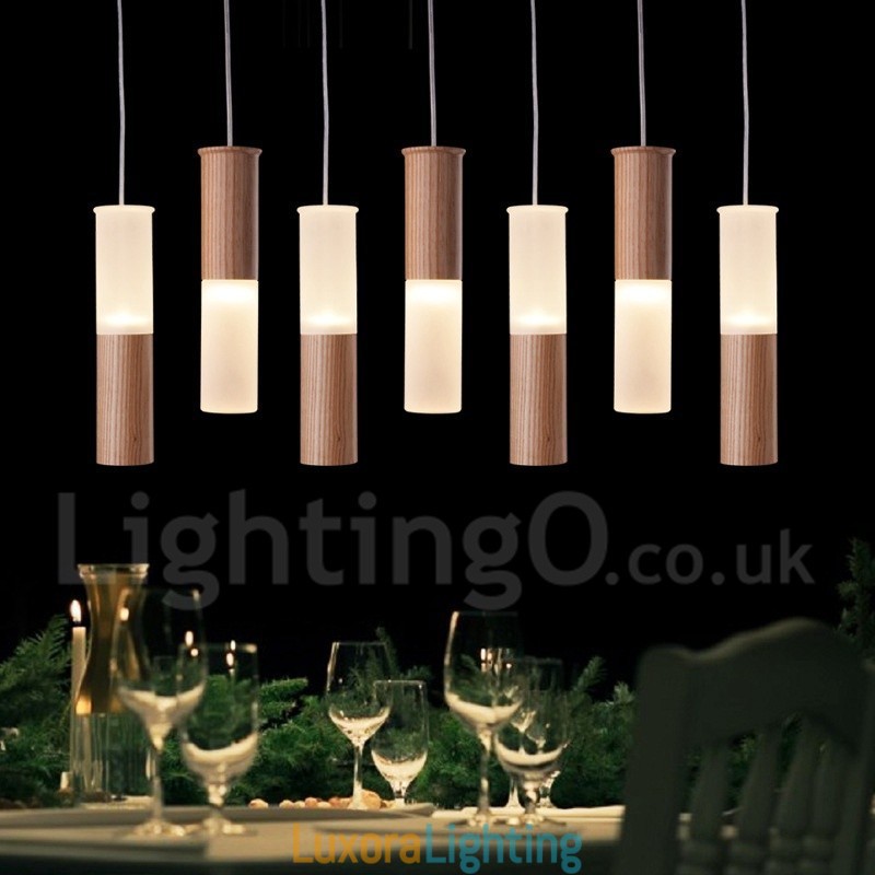 Designer Touch Decorative Modern Contemporary 7 Light Wooden Pendant Light