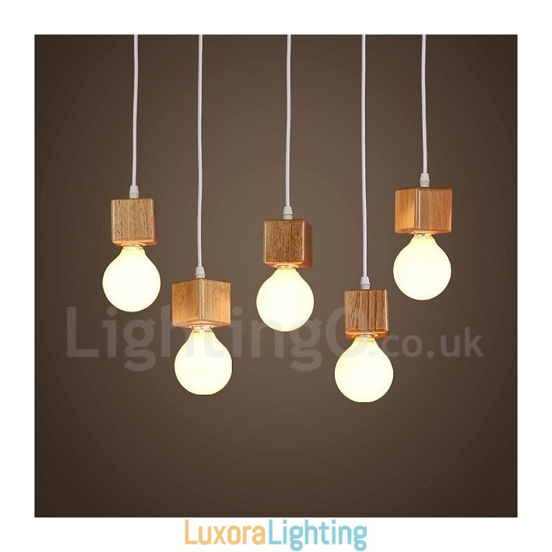 Designer Touch Decorative 5 Light Wood Rustic Lodge Pendant Light