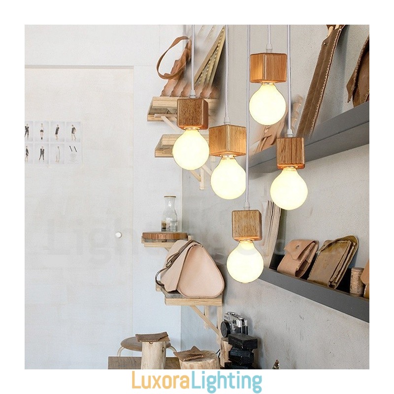 Designer Touch Decorative 5 Light Wood Rustic Lodge Pendant Light